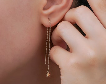 Star threader earrings - star earrings - threader earring - Tiny star  threader earring - Tiny  Earring -  Mothers day gift