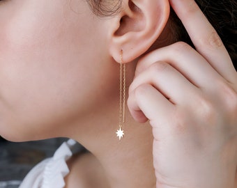 Sterling Silver Starburst earrings, Sterling silver threader earrings , Threader earrings , Mothers day gift