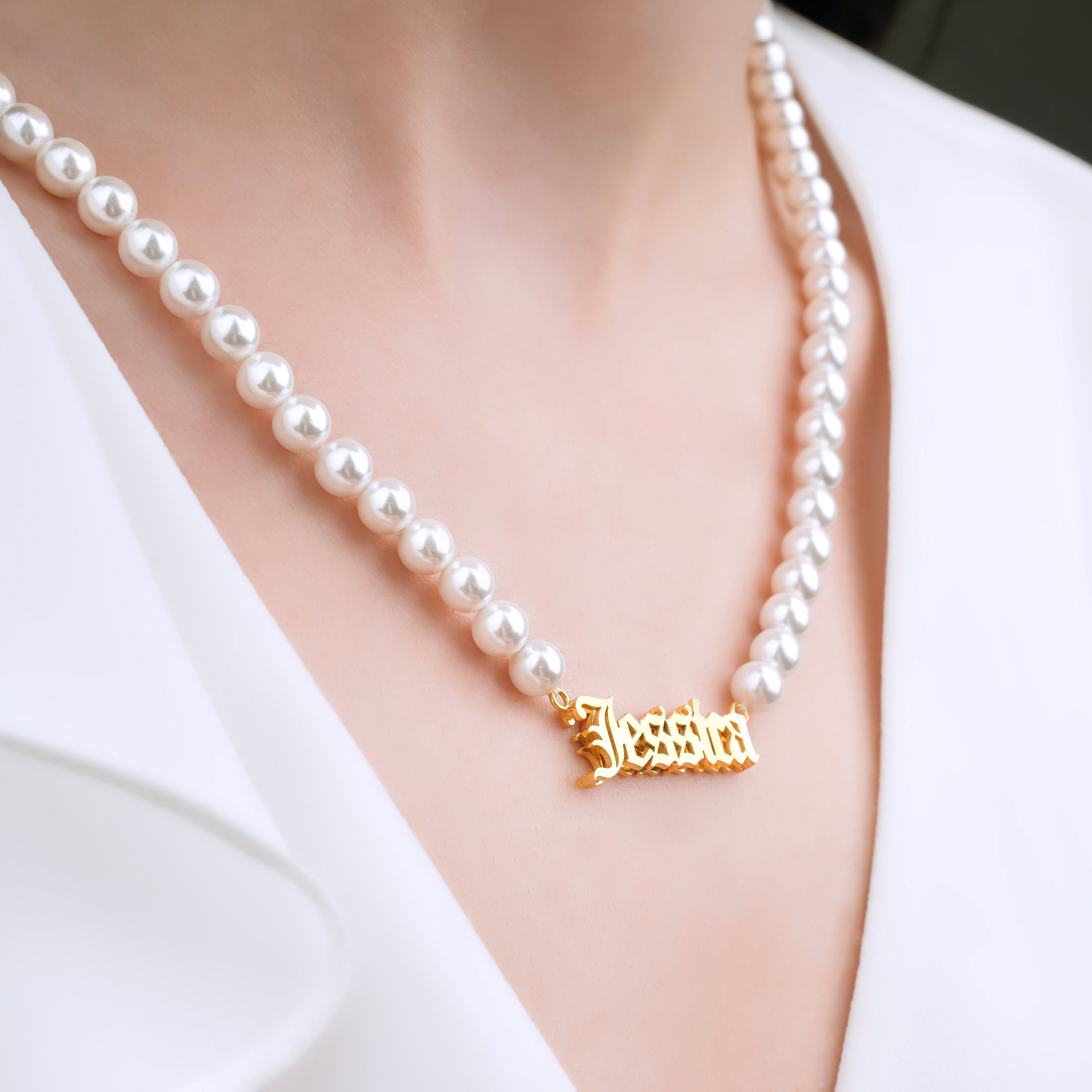 Pearl necklace cheap with name