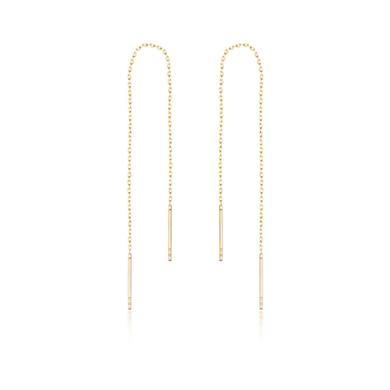 14K Solid Gold Long Threader Earrings Threader Earrings Etsy