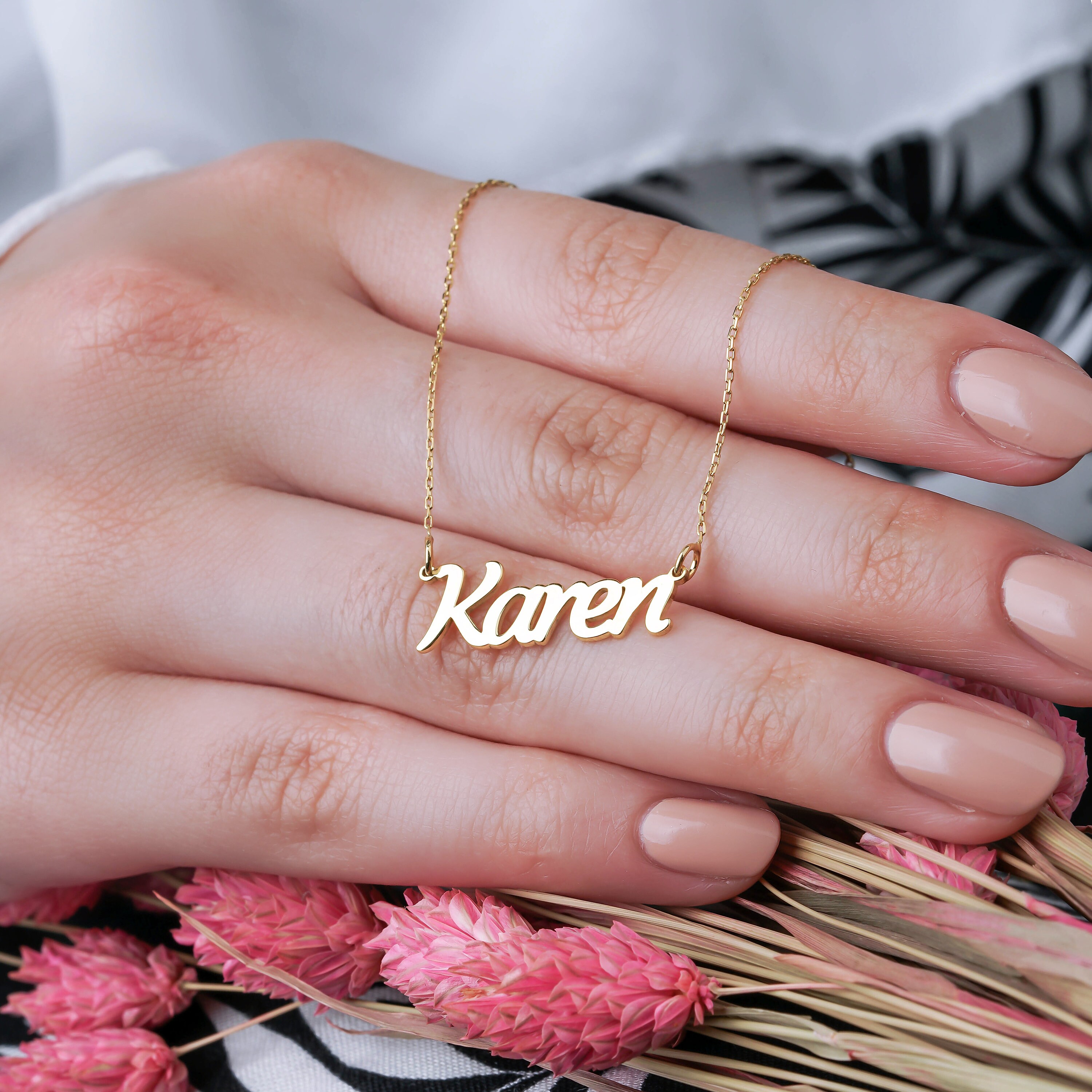 14k Solid Gold Name Necklace Dainty Name Necklace Gold Name