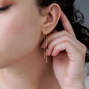 14k Solid Gold Long Threader Earrings Threader Earrings Long Chain Threader Earring Chain Threader Christmas Gift image 3