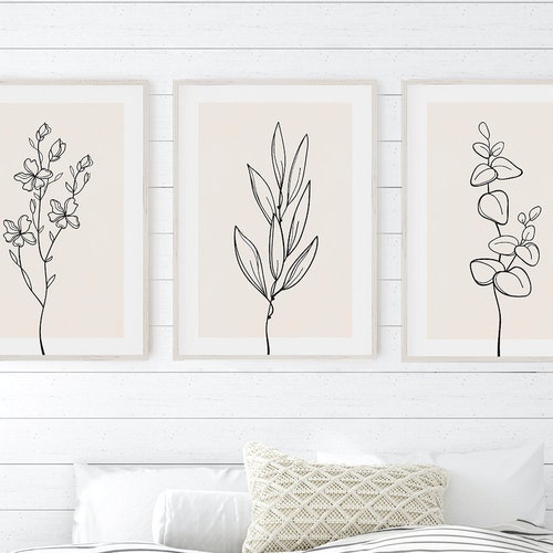 Printable Art Botanical Print Set of 3 Prints Floral Line - Etsy