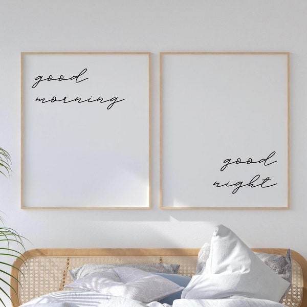 Good Morning Good Night Wall Art, Above Bed Decor, Printable Wall Art, Above Bed Art, Good Night Print, Above Bed Signs, Bedroom Wall Art