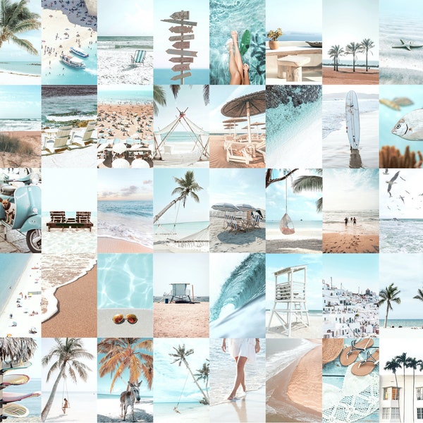 Wall Collage Kit, Beach Blue Aesthetic, DIGITAL DOWNLOAD, 50 pcs