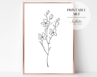 Flower Line Art, Line Art Printable, Floral Line Art, Botanical Art Print, Flower Line Drawing, Line Art Poster, Botanical Line Art