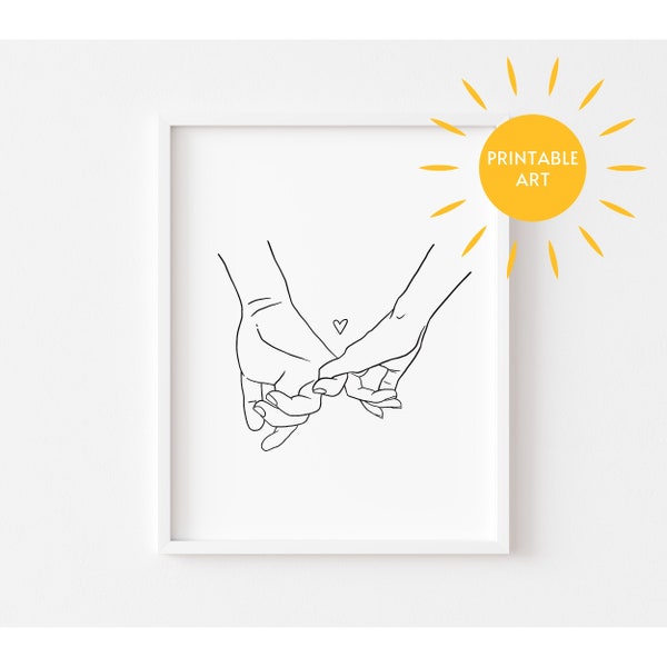 Pinky Promise Print, Pinky Swear Art, Hands Line Drawing, Line Art Poster, Line Drawing Hands, Holding Hands Line Art, Minimalist Line Art