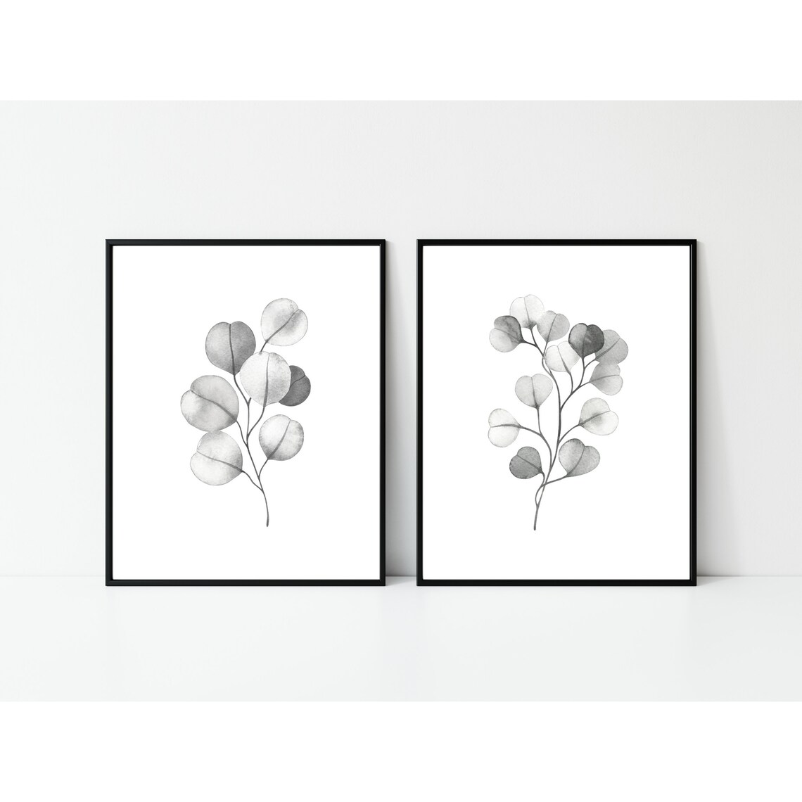 SET OF 2 Botanical Print Set Eucalyptus Wall Art Grey Leaf Etsy