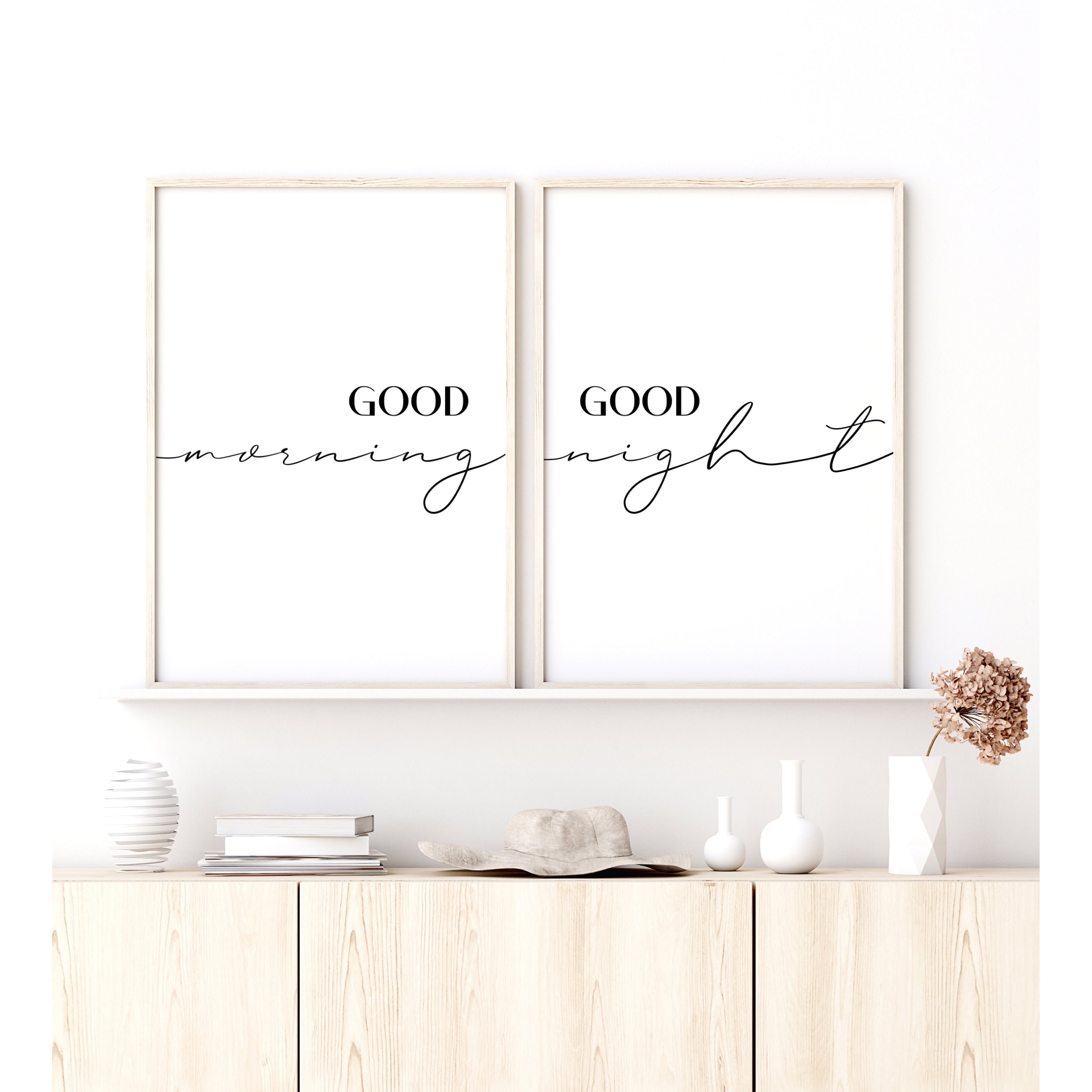 Good Morning Good Night Wall Art Above Bed Decor Printable Etsy