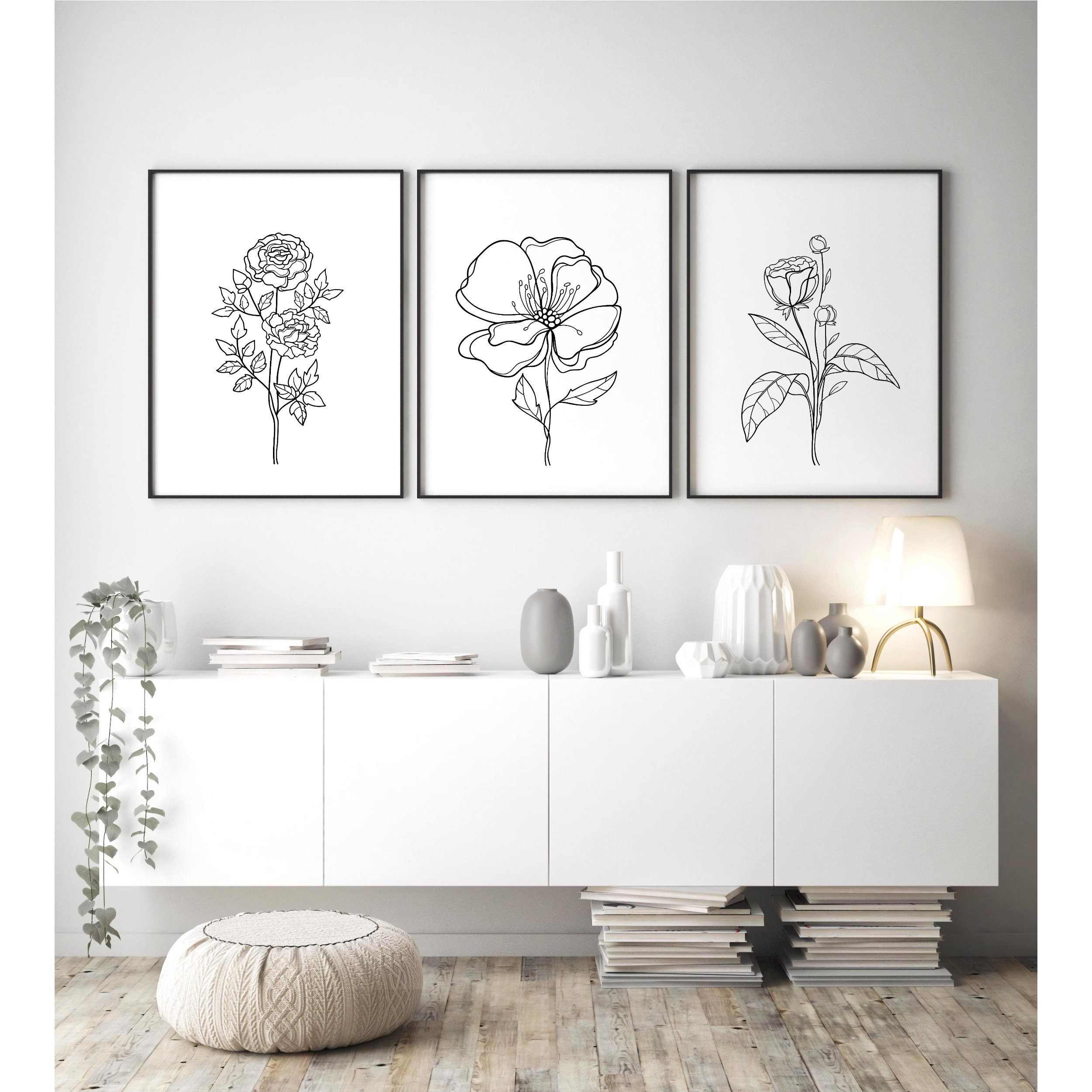 3 Piece Wall Art Flower Line Art Line Art Set of 3 Line Art - Etsy Canada