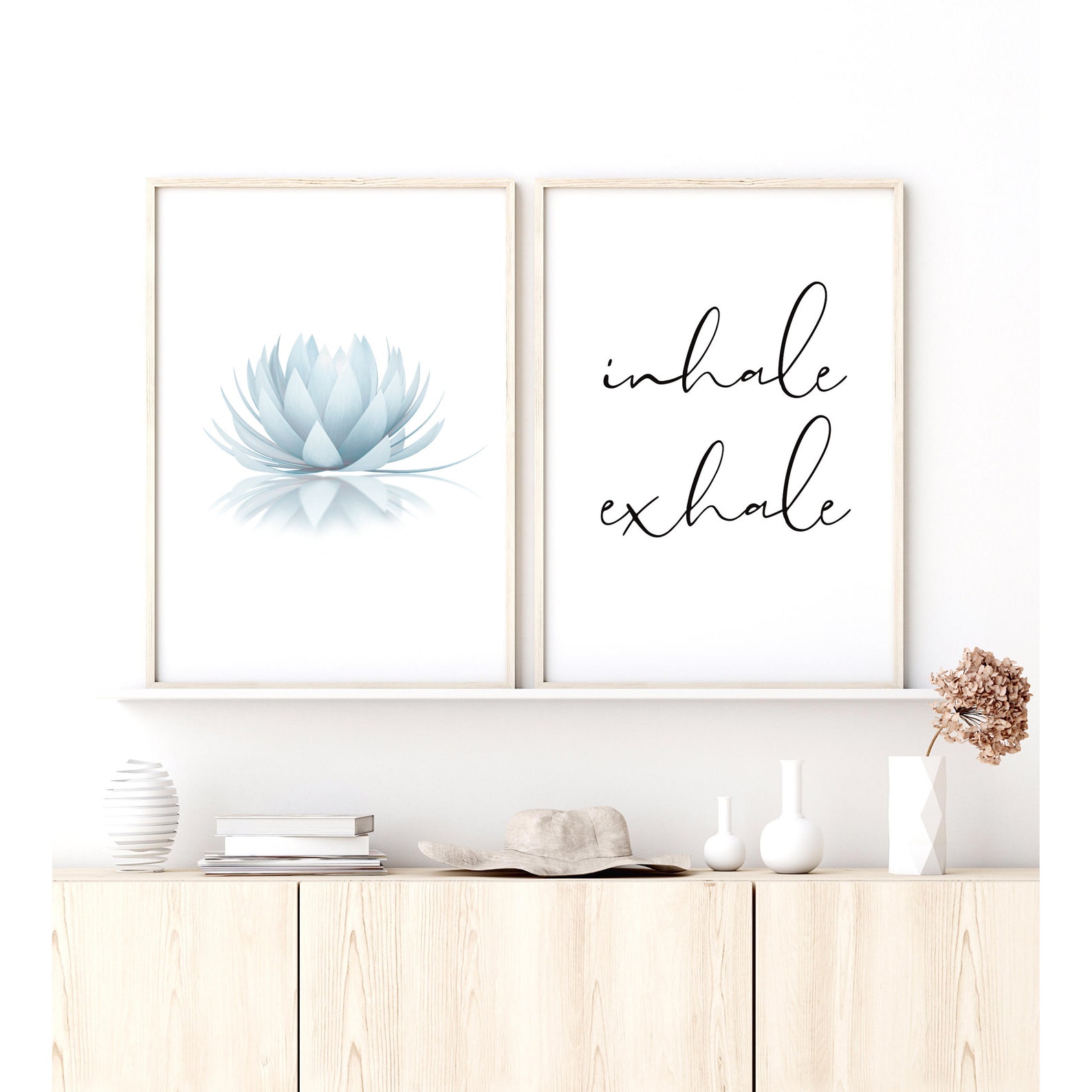 Lotus Wall Art Blue Lotus Flower Inhale Exhale Sign Above - Etsy