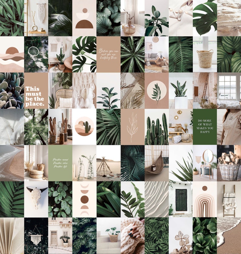 Wall Collage Kit, Botanical BOHO Aesthetic, DIGITAL DOWNLOAD, 70 pcs image 1