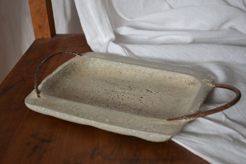 Concrete rustic tray with iron handles / plant pot tray / Etsy