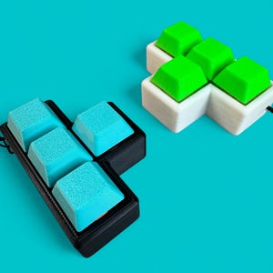 T Shape 4 Key Mechanical Keyboard Clicker Keychain – Choose Keycap Color, Base Color & Switch Type – Fidget Toy – Stress Relief