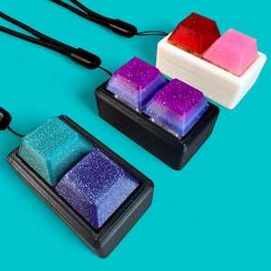 2 Key Mechanical Keyboard Clicker Keychain – Choose Keycap Color, Base Color & Switch Type – Fidget Toy – Stress Relief