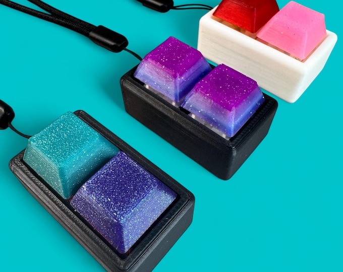 Custom 2 Key Mechanical Keyboard Clicker Keychain – Choose Keycap Color, Base Color & Switch Type – Fidget Toy – Stress Relief