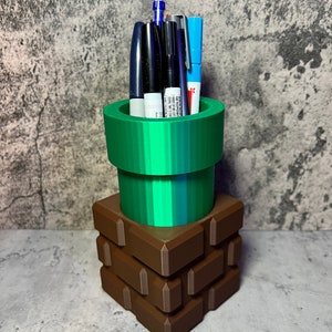 Mario Block Pipe Pen Holder / Gamer Makeup Brush Holder