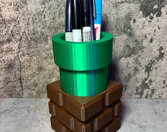Mario Block Pipe Pen Holder / Gamer Makeup Brush Holder