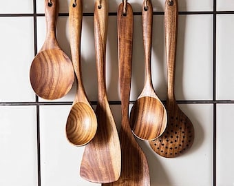 Premium Teak Wood Kitchen Utensil Set: 7/9/10/11/13 Pieces