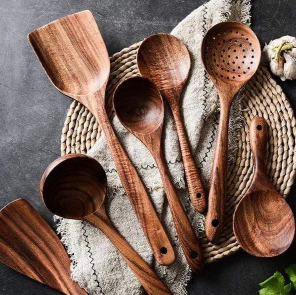 Teak Wood 14 “ Long Set of 3 Cooking Kitchen Utensils Spoons