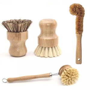 Eco-Friendly Bamboo Dish Scrub Brush Set: 4-Piece