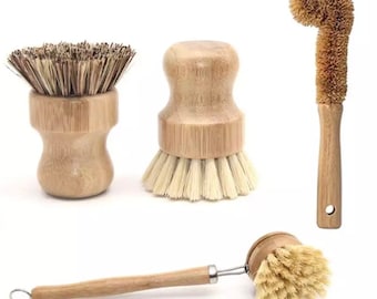 Eco-Friendly Bamboo Dish Scrub Brush Set: 4-Piece