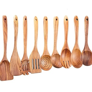 Premium Teak Wood Kitchen Utensil Set: 7/9/10/11/13 Pieces 9-piece set