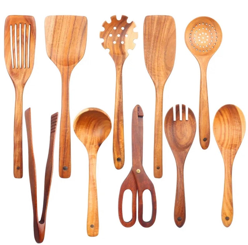 Premium Teak Wood Kitchen Utensil Set: 7/9/10/11/13 Pieces 10-piece set