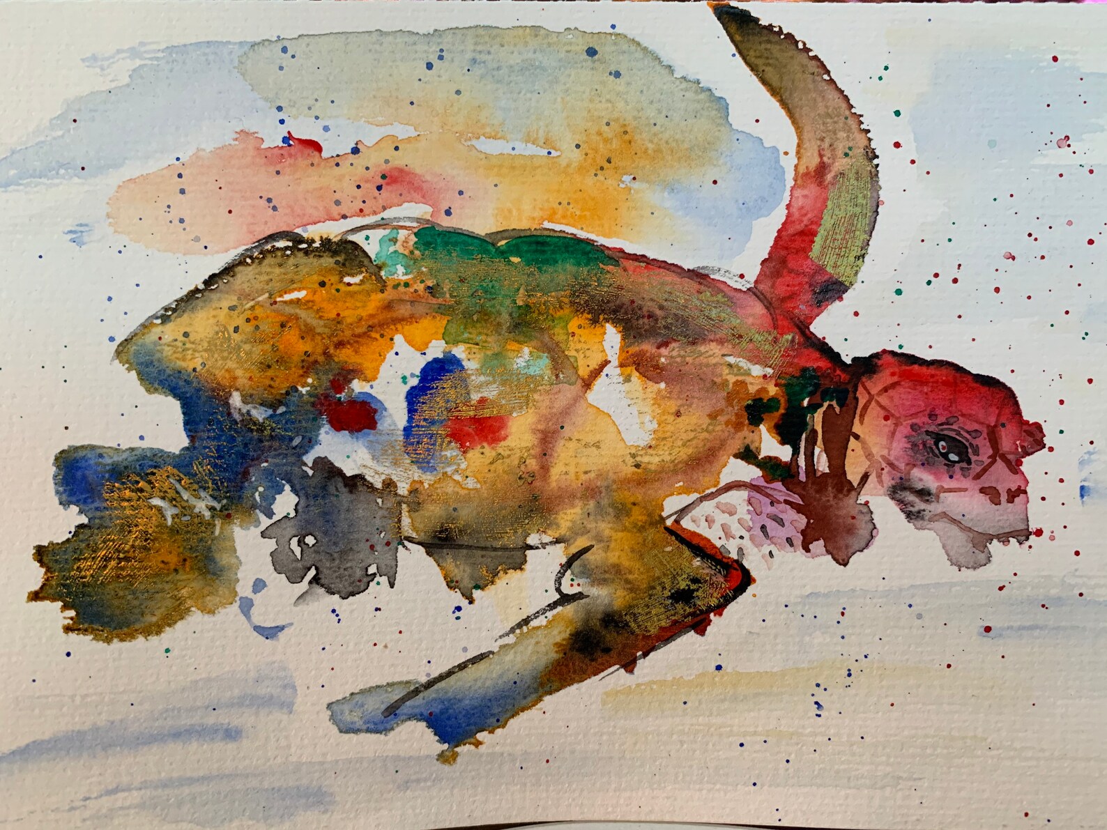 Abstract Watercolour Turtle Painting Etsy