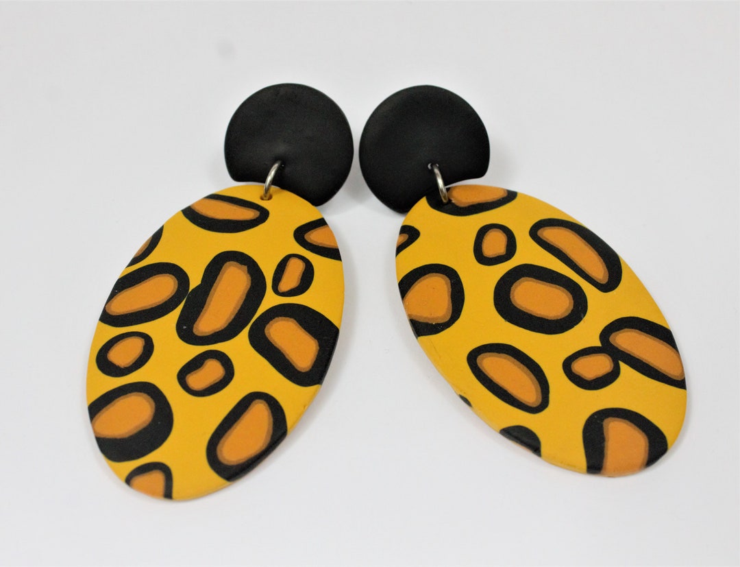 Polymer Clay Earrings, Leopard Print Earrings, Ceramic Earrings