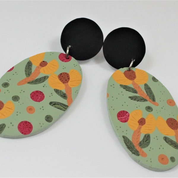 Polymer Clay Earrings, Statement Earrings, Floral Print Earrings, Polymer Clay Ohrringe, Boucles d'oreilles