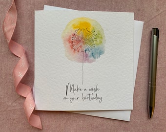 Make a wish on your birthday greetings card, rainbow dandelion birthday card, send direct birthday card