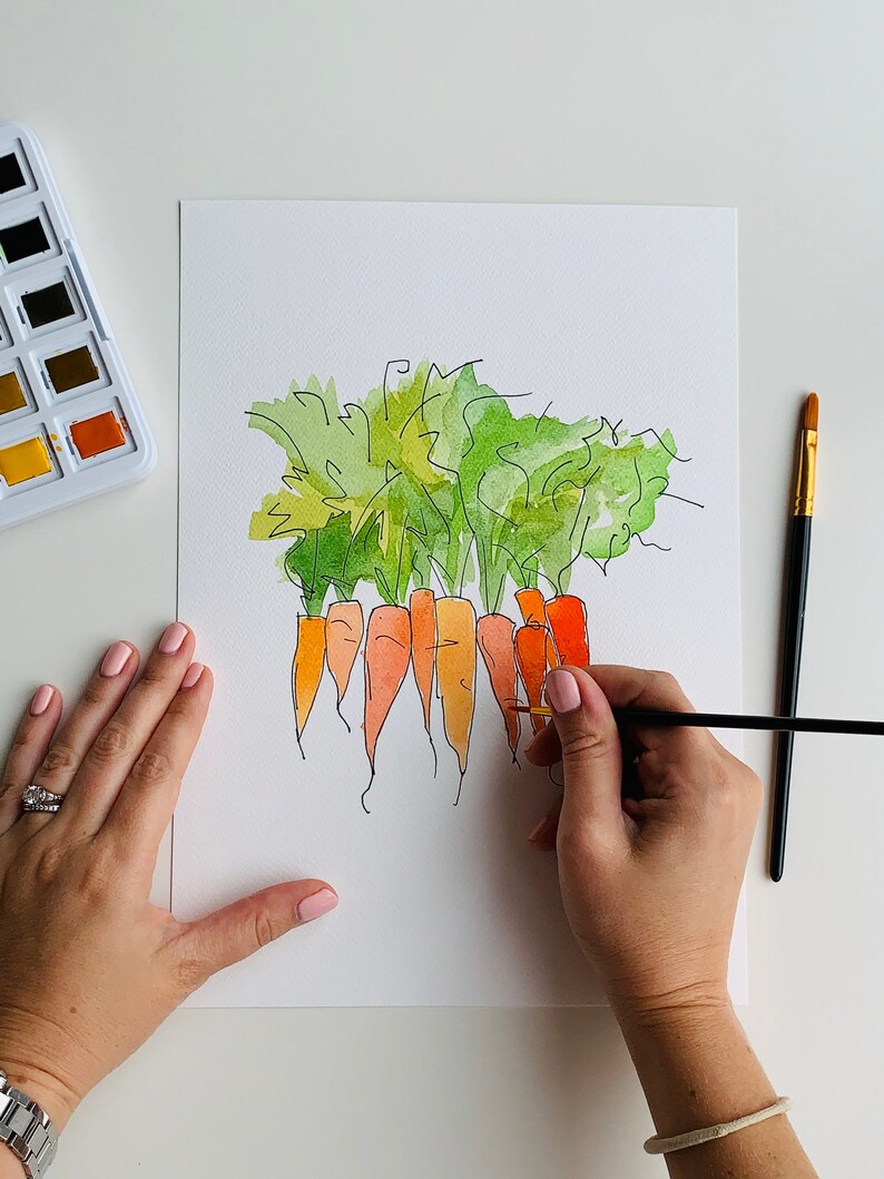 carrot watercolour vegetable painting vegetable art kitchen art kitchen wall art Print only Carrot painting