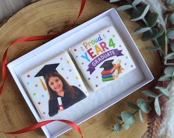 Personalised Graduation Photo Biscuits, School Leaver Gift, Reception Graduate Gift, End of School Cookie Gift, Photo Biscuit Gift Box