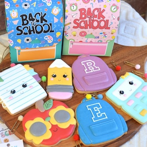 Schultüte Set-Zurück in die Schule-Zurück zu Schule Kekse-Zurück zu Schule Kekse-Zurück zu Schule Leckereien-Gefrorene Kekse-Royal Icing Kekse-Keks