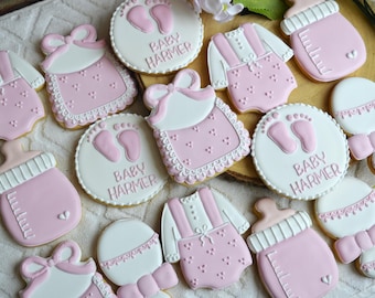 Baby Girl Baby Shower Cookies, Pink Baby Shower Biscuits, Personalised Baby Shower Favours, New Baby Cookies, Baby Girl Gift, Iced cookies