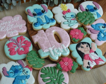 Galletas de puntada-Puntada-Galletas de cumpleaños-Regalo de cumpleaños-Regalo de cumpleaños-Favores de fiesta-Rellenos de bolsas-Galletas heladas-Galletas personalizadas-Hecho a medida