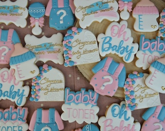 Geschlecht offenbaren Kekse-Baby-Dusche-Plätzchen-Junge oder Mädchen-Party Gastgeschenke-Baby-Dusche Gastgeschenke-Iced Cookies-Eis Kekse-Personalisierte Kekse-Geschenk