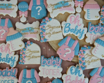 Gender reveal cookies-Babyshowerkoekjes-Jongen of meisje-Feestbedankjes-Babyshowerbedankjes-IJskoekjes-IJskoekjes-Gepersonaliseerde koekjes-Cadeau