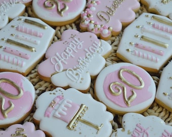 Biscuits d'anniversaire-Cadeau d'anniversaire-Biscuits d'anniversaire-Biscuits sur mesure-cotes de fête-Biscuits personnalisés-Anniversaire de fille-Joyeux anniversaire