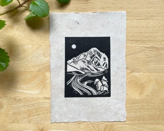 Decisions Original Linocut Print Alaska Ski Print Mountain Art - Etsy