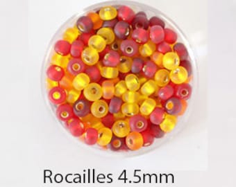 Rocailles mit Silbereinzug, 4.5mm Glasperlen-Mix, 17g im Döschen, bunte Bastelperlen in verschiedenen Farben