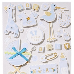 Sticker-Set Baby Junge, attraktive Aufkleber für Partys oder zum Dekorieren bei Babyshower, Babyparty