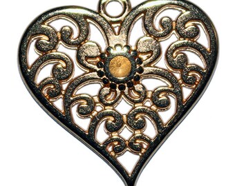 Anhänger Herz Filigran 25mm Goldfarbig  für Charms, Armbänder oder Halsketten, Modeschmuck basteln