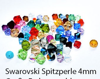 Swarovski Schliffspitzperle, bunte Glasschliffperle 4mm, Facettperle in verschiedenen Farben, Glasperle zur Schmuckherstellung, 25 St.