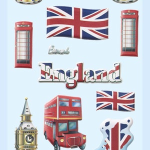 3D SOFTY Sticker-Set England/Großbritannien, ca. 13 witzige Aufkleber für Partys oder zum Dekorieren