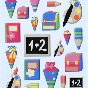 3D SOFTY Sticker-Set Schule/Einschulung, 30 attraktive Aufkleber für Themenpartys oder zum Dekorieren