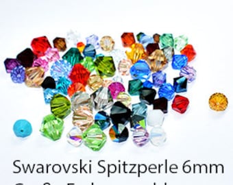 Swarovski Schliffspitzperle, 6mm Facettperle in verschiedenen Farben, Glasperlen, Glasschliffperlen zur Schmuckherstellung, 12 St.