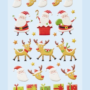 3D SOFTY Sticker-Set "Weihnachten", ca. 27 attraktive Aufkleber mit Weihnachtsmännern und Rentieren zum Dekorieren zu Weihnachten