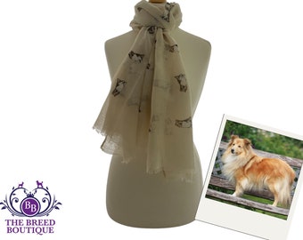 Shetland Sheepdog Print Ladies Scarf Available in Cream & Pink Sheltie Shawl Wrap